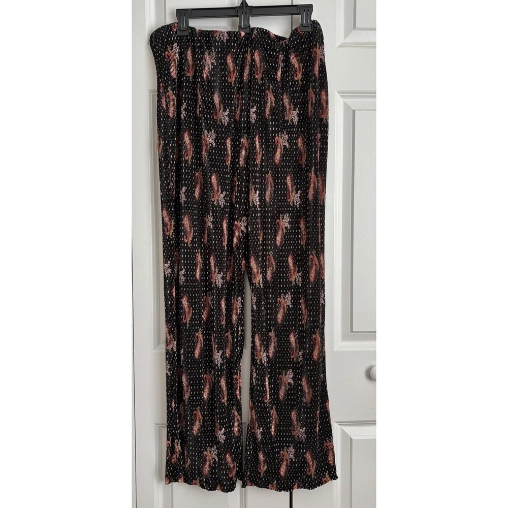 JM COLLECTION WOMENS PANTS SIZE 2X PULLOVER BLACK PAISLEY PALAZZO PLISSE